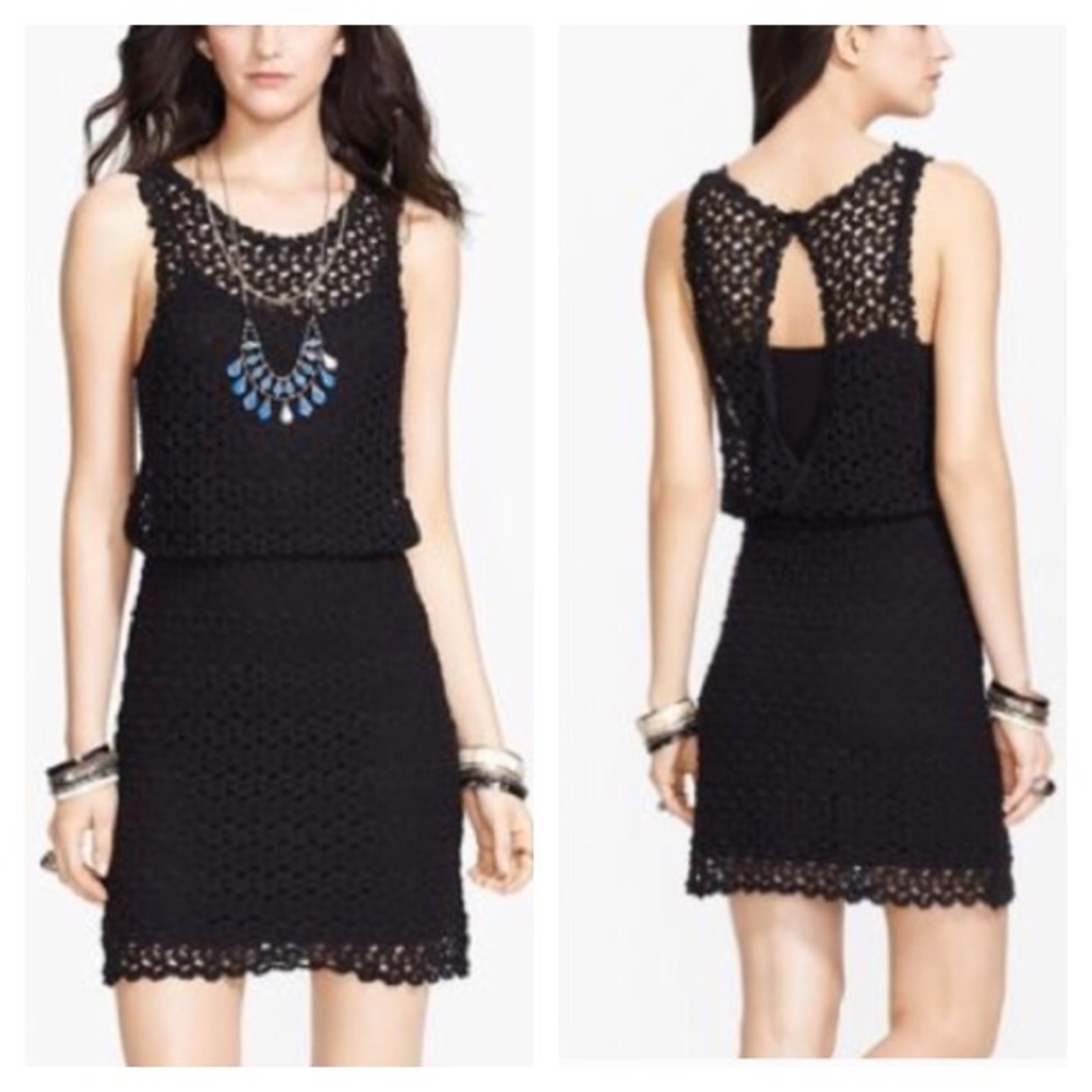 FREE PEOPLE Crochet Split Back Mini Dress